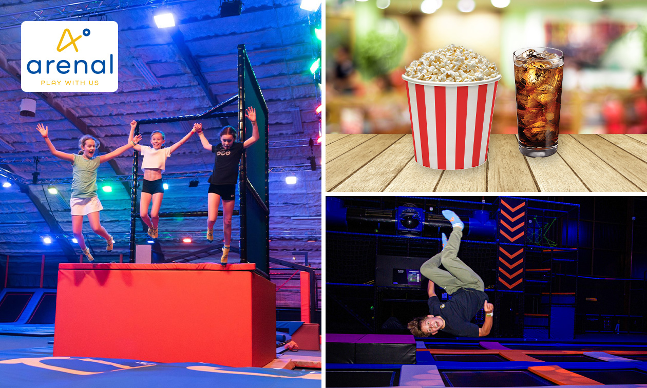 Toegang trampolinepark (120 minuten) + popcorn + drankje Toegang trampolinepark (120 minuten) + popcorn + drankje