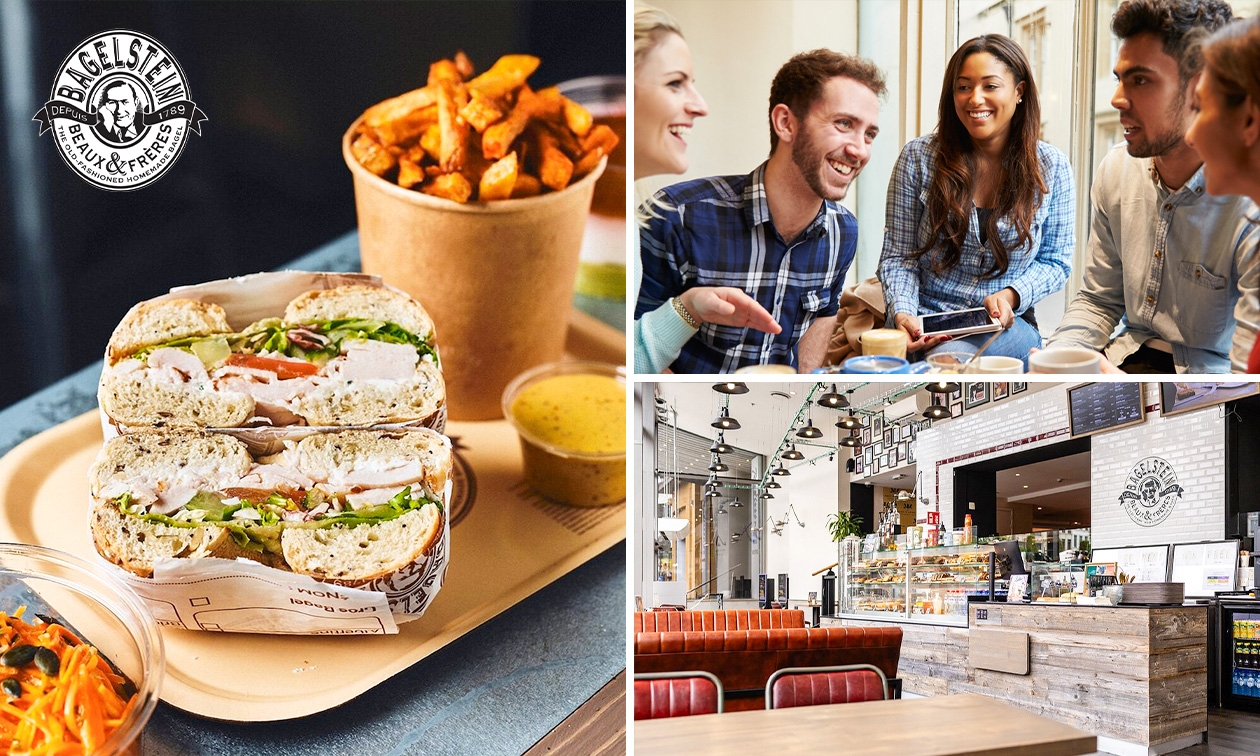 Bagel naar keuze + friet + cookie of cake + drankje voor afhaal of dine-in