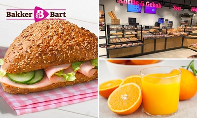 Broodje + warme drank of vers sap + donut bij Bakker Bart