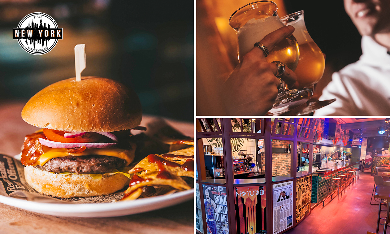 Burger naar keuze + friet + mayonaise bij Bar New York Roosendaal
