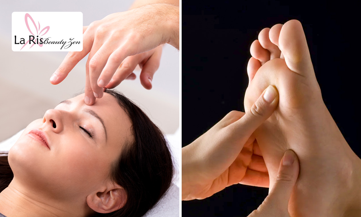 Voetreflexbehandeling (45 min) of 1 of 2 reikibehandelingen (à 45 min)