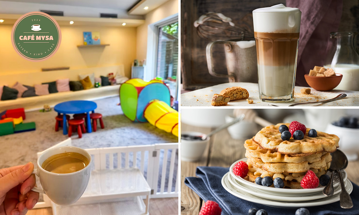 Waffel oder Bowl nach Wahl + Kaffeespezialität und Spielzeit für 1 oder 2 Kinder (2 Std.)