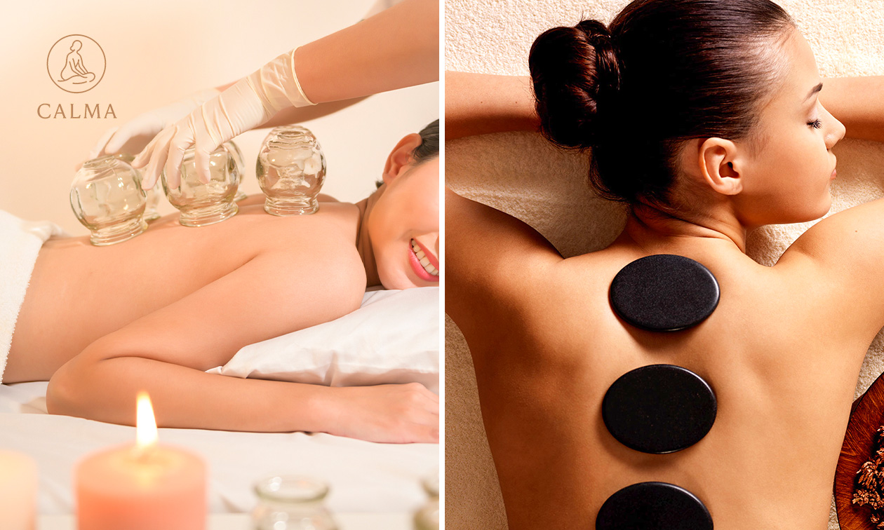 Cupping of hotstonemassage (30, 60 of 90 min) of gelaatsverzorging (45 min)