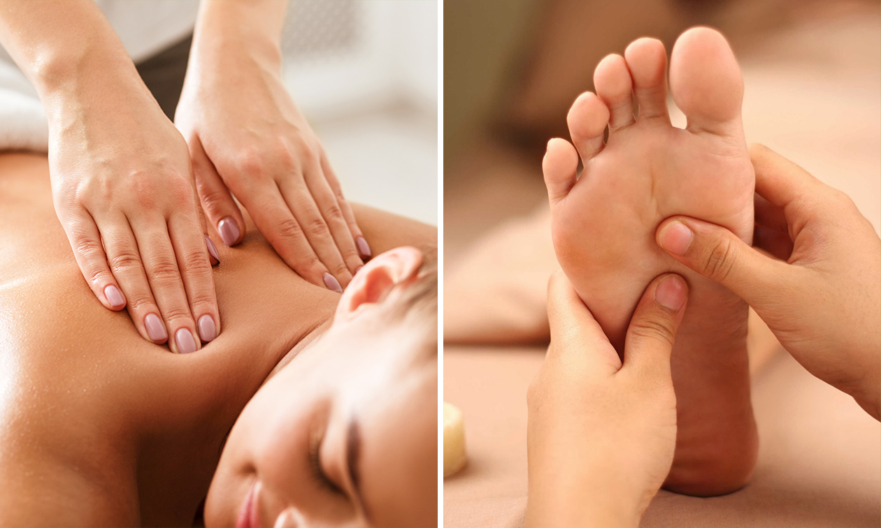 Ontspanningsmassage (45 tot 60 min) en/of voetreflexzonebehandeling (40 min)