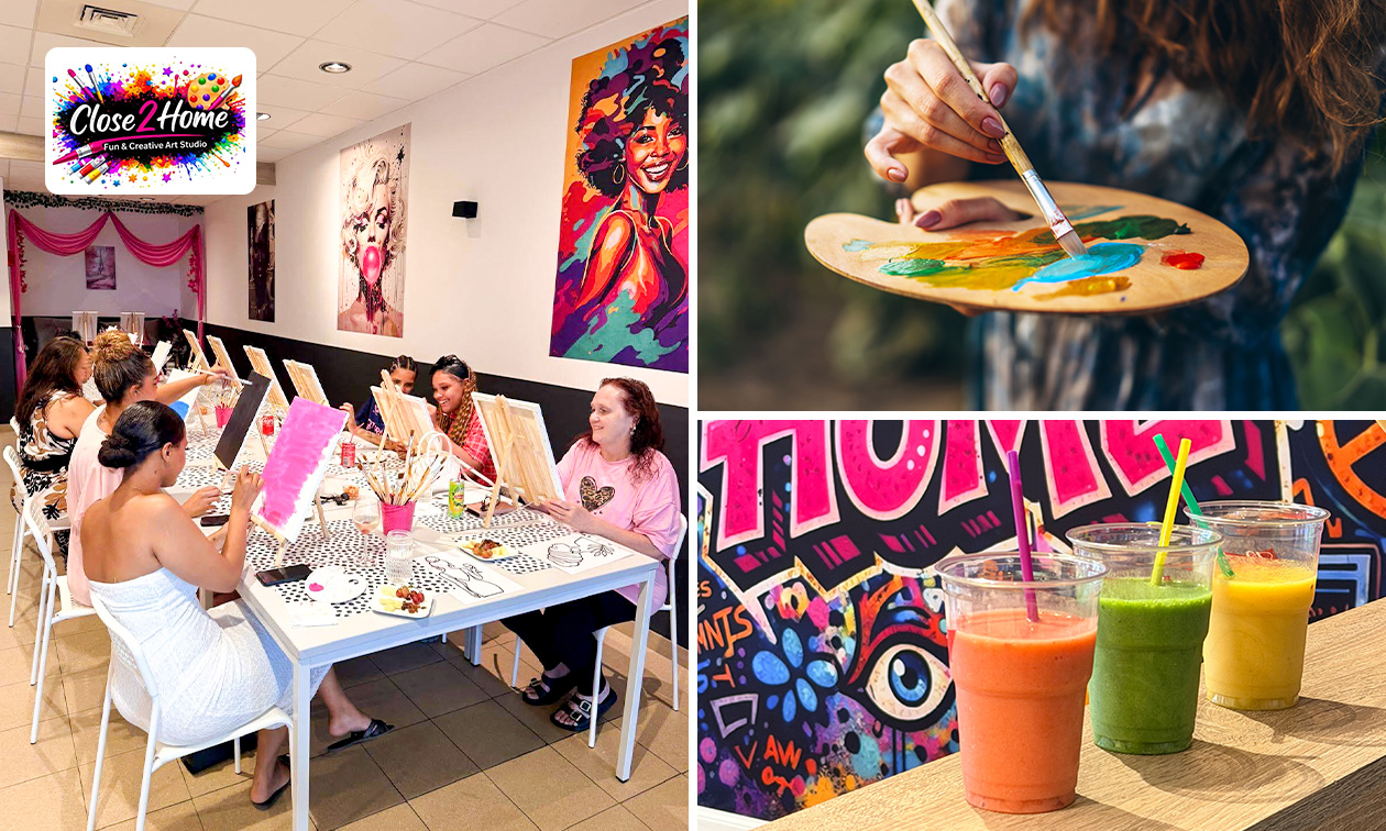 Sip & Paint-schilderworkshop (2 uur) incl. schildermaterialen + drankje + snack in hartje Lelystad