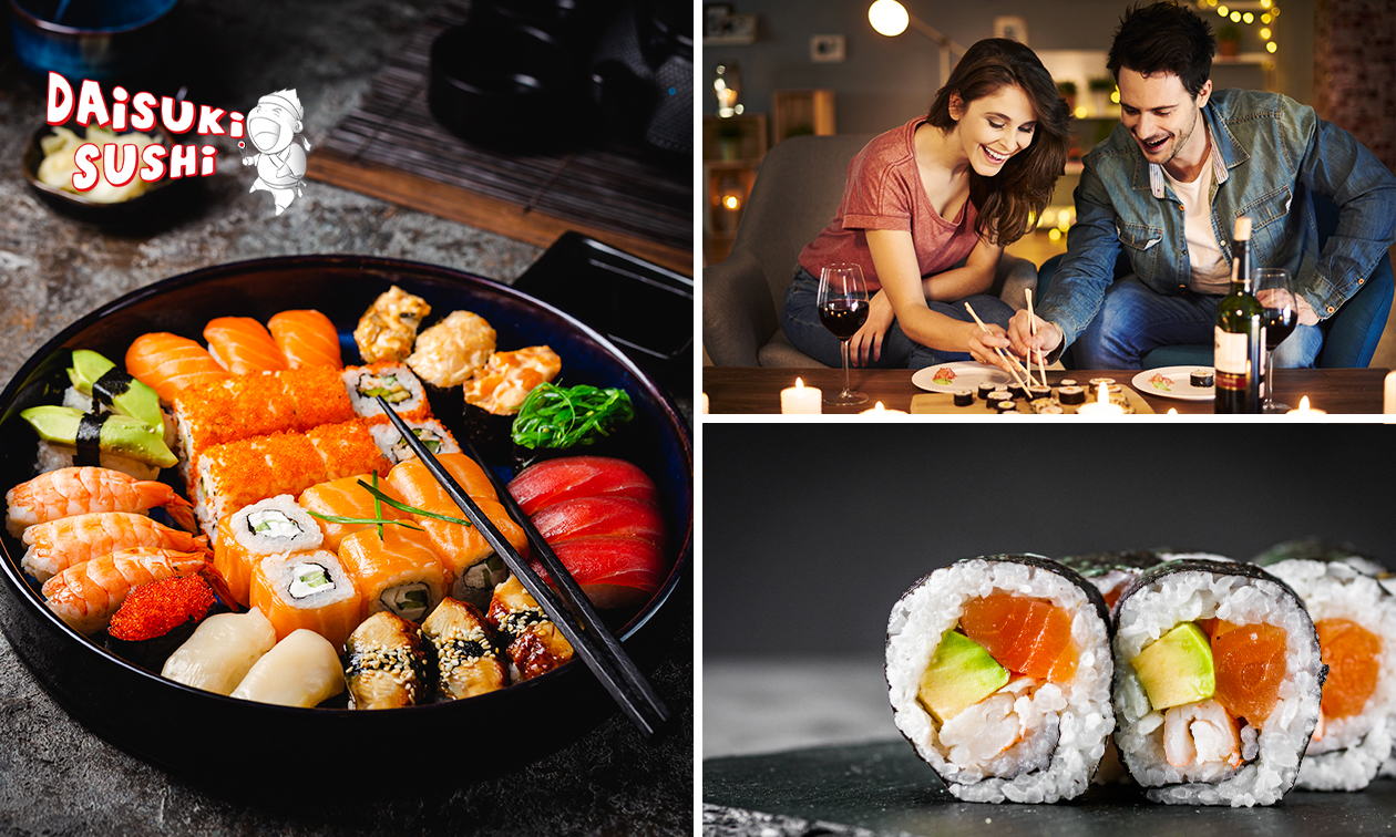 Sushibox (100 stuks) + 5 mini-loempia's + salade van Daisuki Sushi bij jou thuisbezorgd