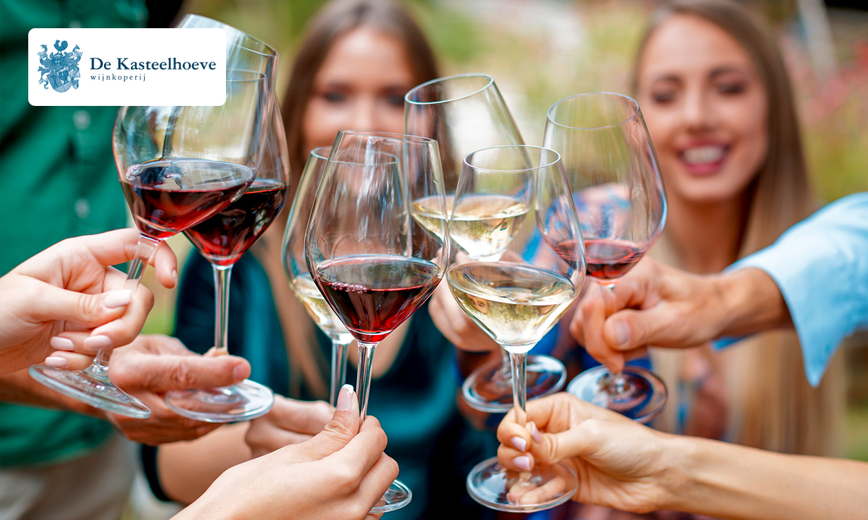 Wijnproeverij bij jou thuis + fles wijn (4, 6 of 8 pers) of bubbelproeverij (6 pers)