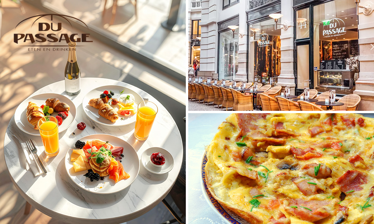 Ontbijt met verse jus d'orange + koffie/thee en evt. prosecco bij Du Passage in hartje Den Haag