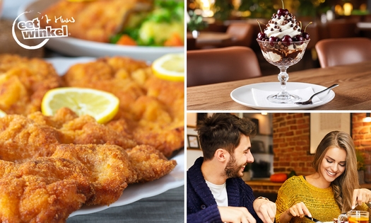 2-gangen schnitzel- of kipsatédiner bij Eetwinkel 't Huus