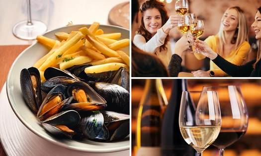 1 kg Zeeuwse mosselen + friet + halve fles wijn
