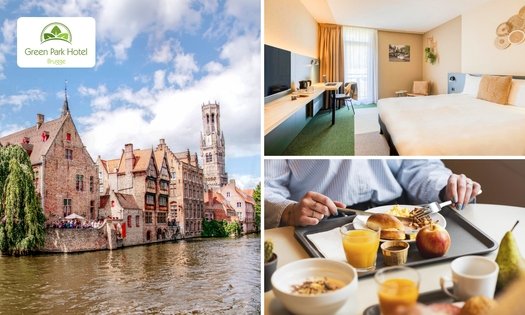 Overnachting voor 2 + ontbijt + parkeren + late check-out nabij Brugge