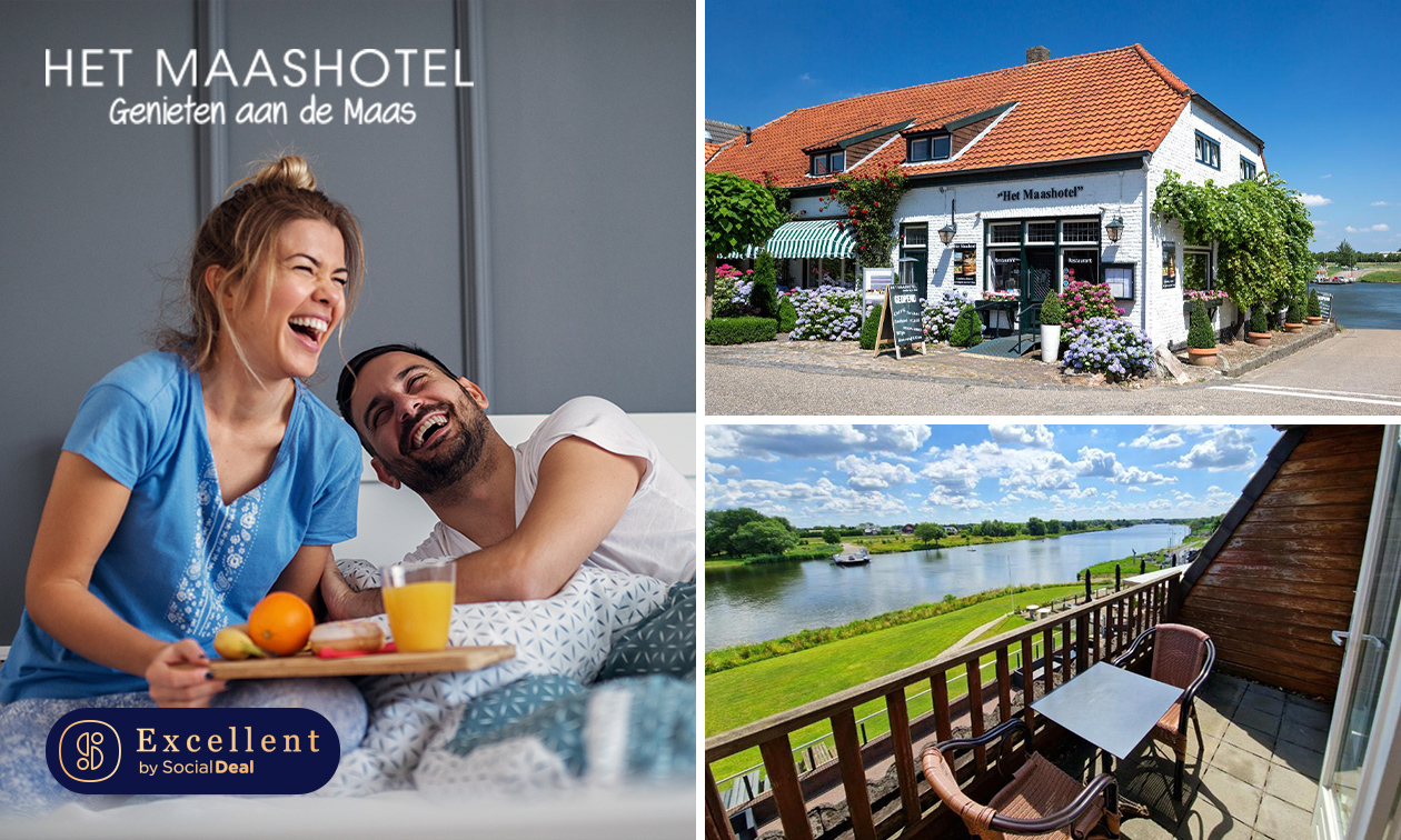 Overnachting voor 2 tot 6 pers. + evt. ontbijt + late check-out en 3-gangendiner aan de Maas