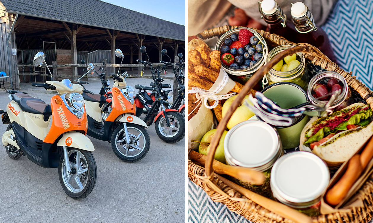 Huur e-scooter of e-chopper (3, 4 of 7,5 uur) + evt. picknickmand