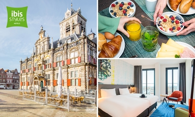 Overnachting voor 2 + ontbijt + late check-out in hartje Delft
