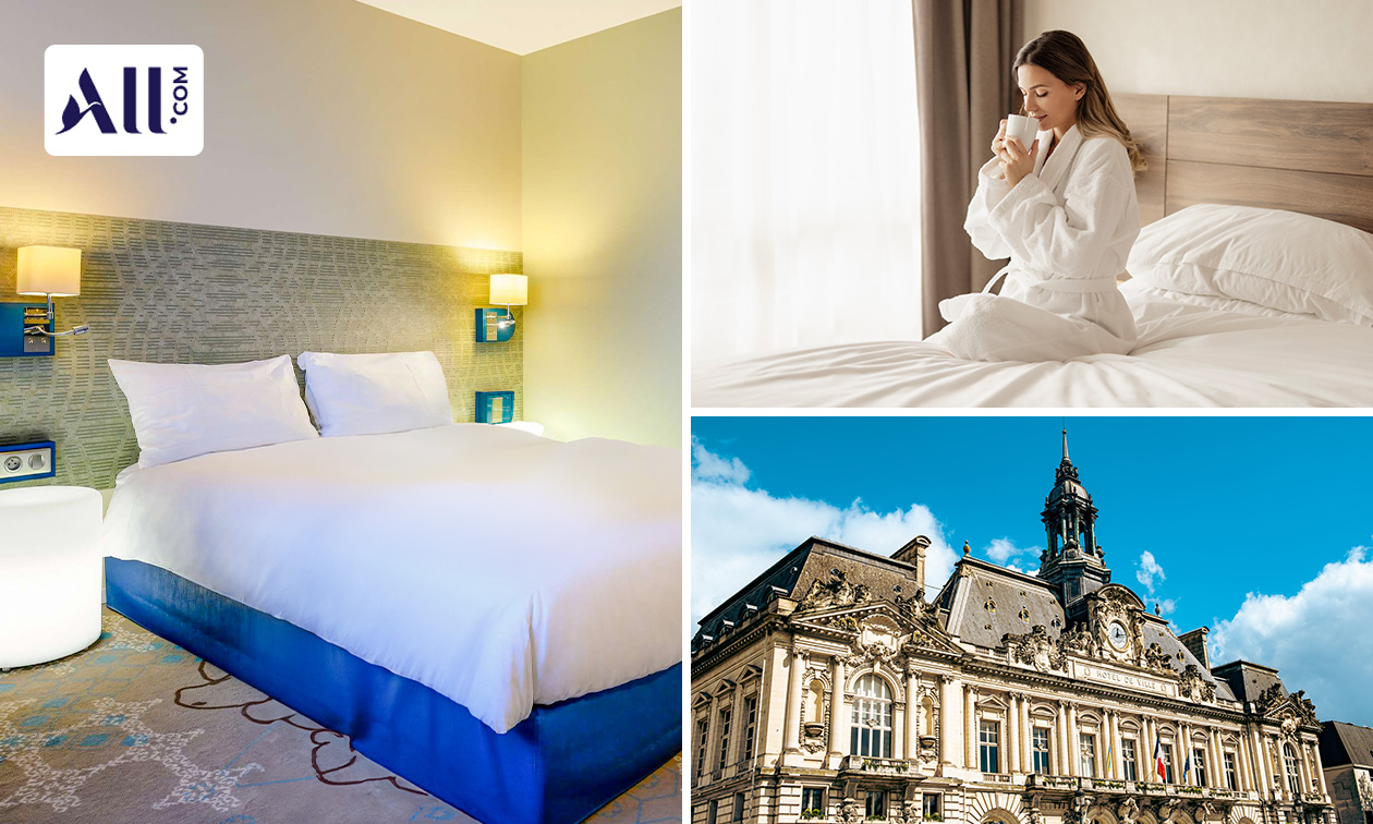 Overnachting voor 2 + ontbijt + late check-out in Tours, Frankrijk