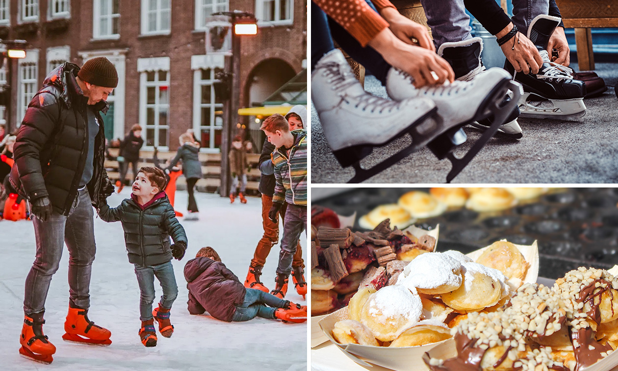 Entree schaatsbaan + schaatsen + poffertjes + consumptiemunt op de Grote Markt in Breda