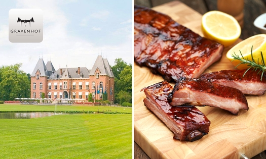 Onbeperkt spareribs + dame blanche + koffie of thee bij Kasteel Gravenhof