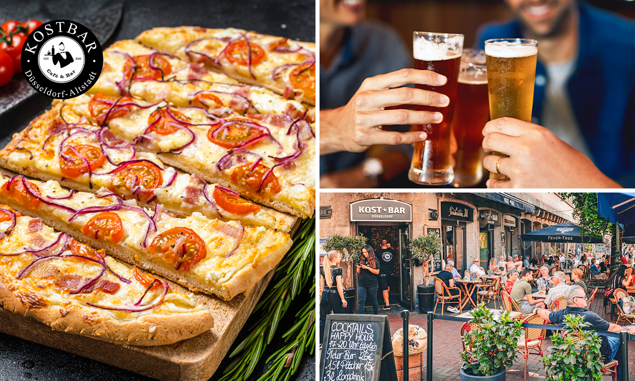 Flammkuchen nach Wahl + 1 Glas Wein oder Bier bei der Kostbar Düsseldorf-Altstadt
