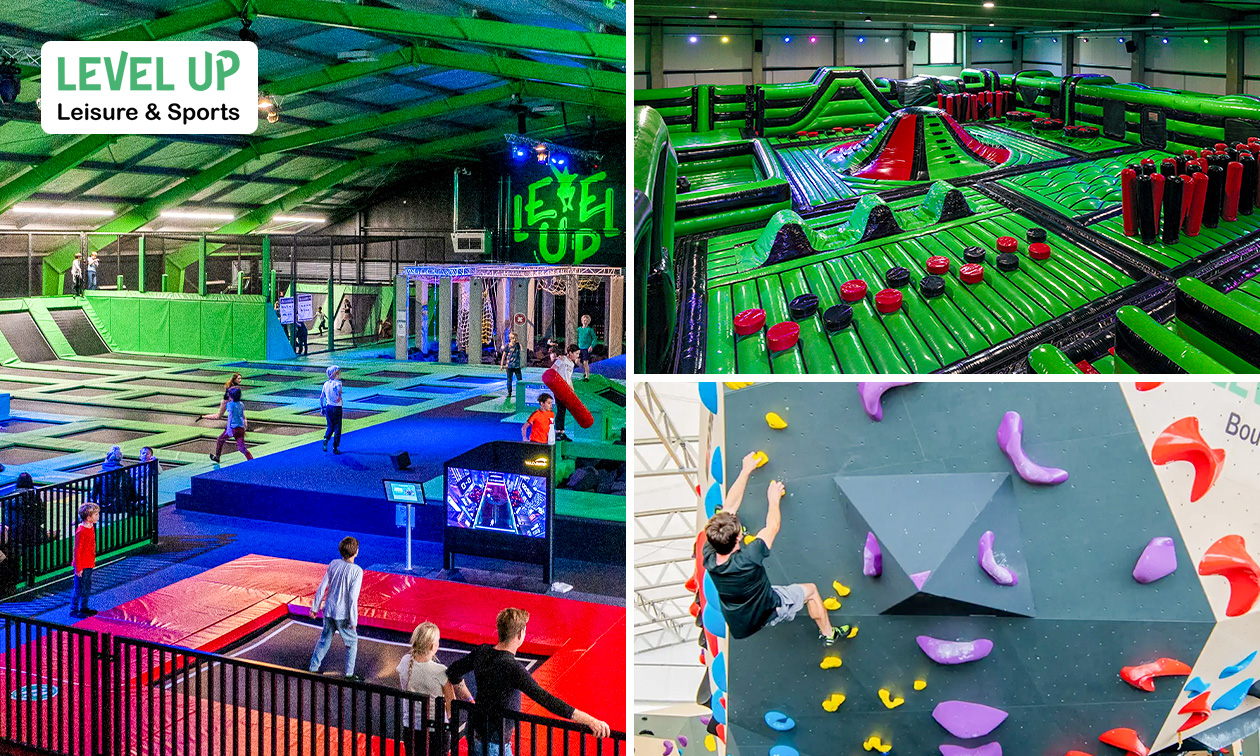 Entree trampolinepark en inflatablepark (2 uur) + onbeperkt boulderen