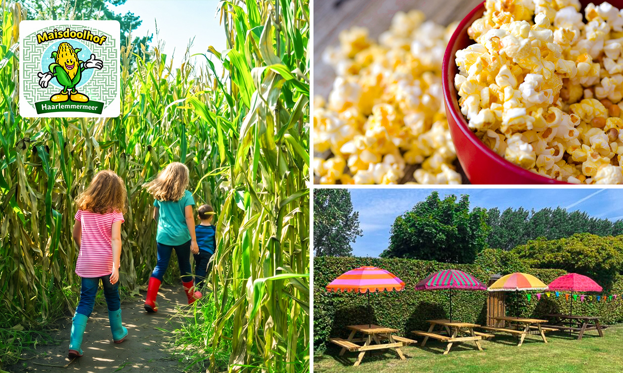Entree maisdoolhof + popcorn + pakje drinken, koffie of thee