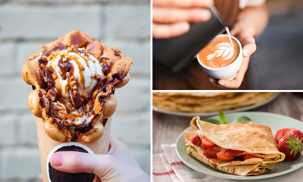 Waffel oder Crêpe nach Wahl inklusive Heißgetränks nach Wahl