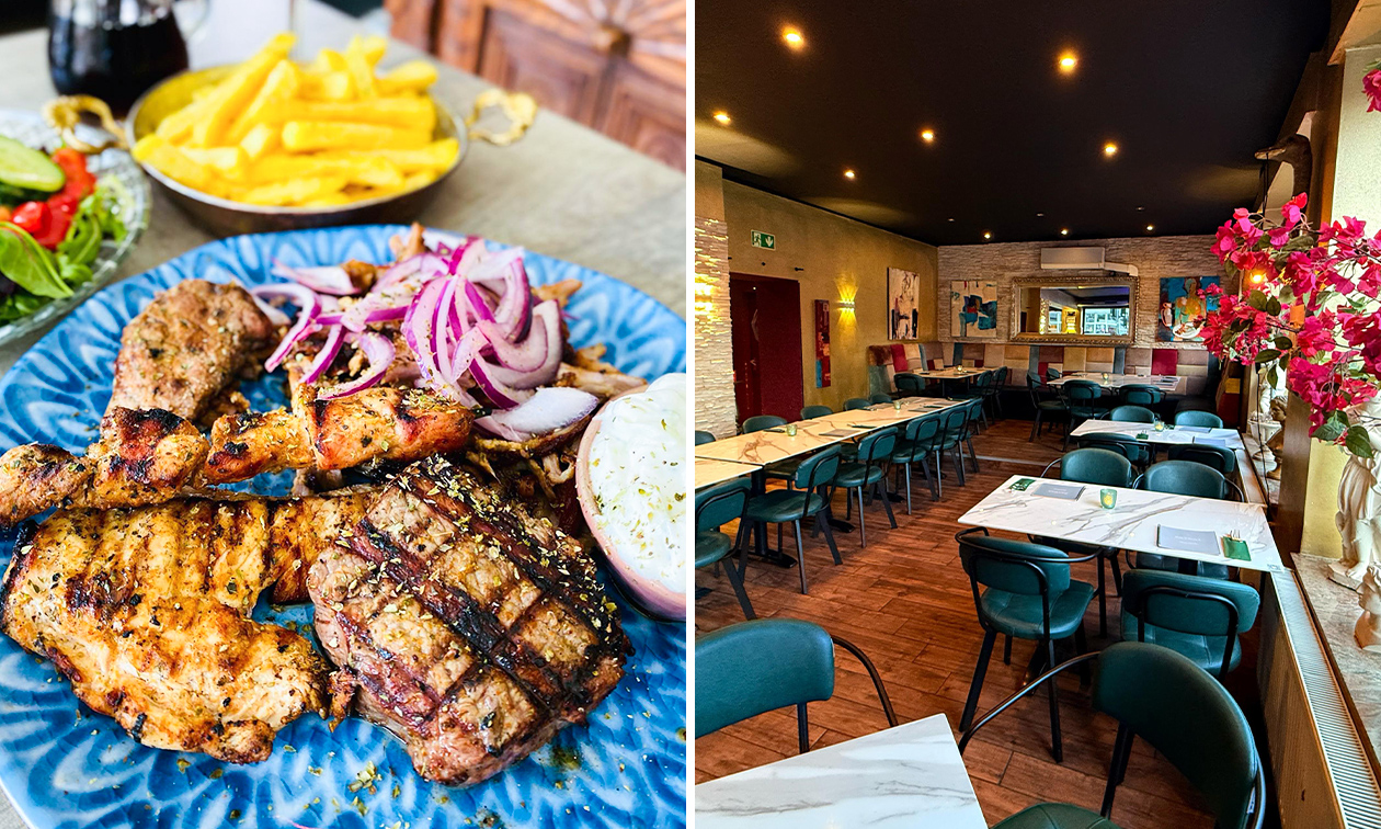 Grillschotel met friet en salade bij Patras Grill Herzogenrath