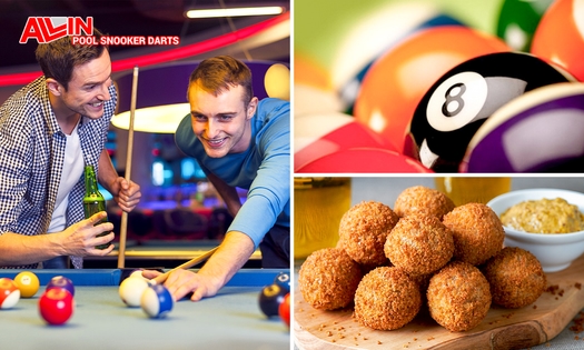 Poolen of snooker (1 of 2 uur) met 2 tot 8 pers. + bitterballen