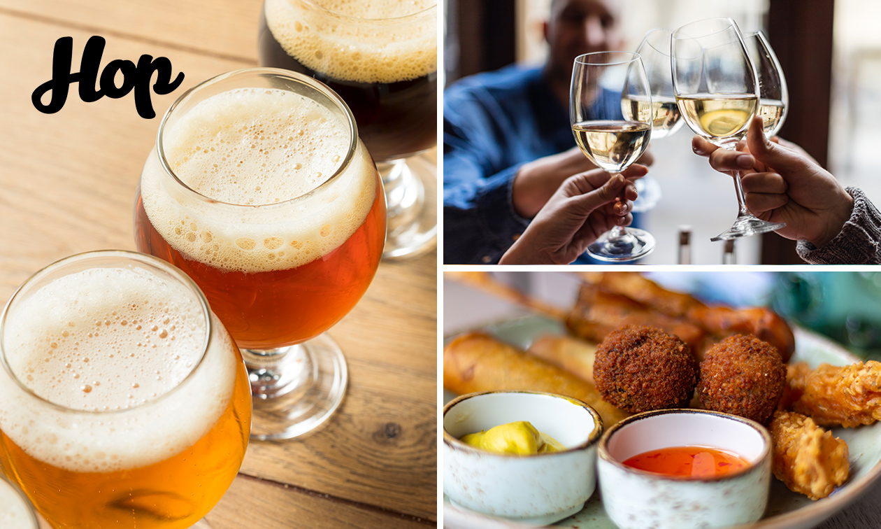Bier- of wijnproeverij + hapjes bij Proeflokaal Hop