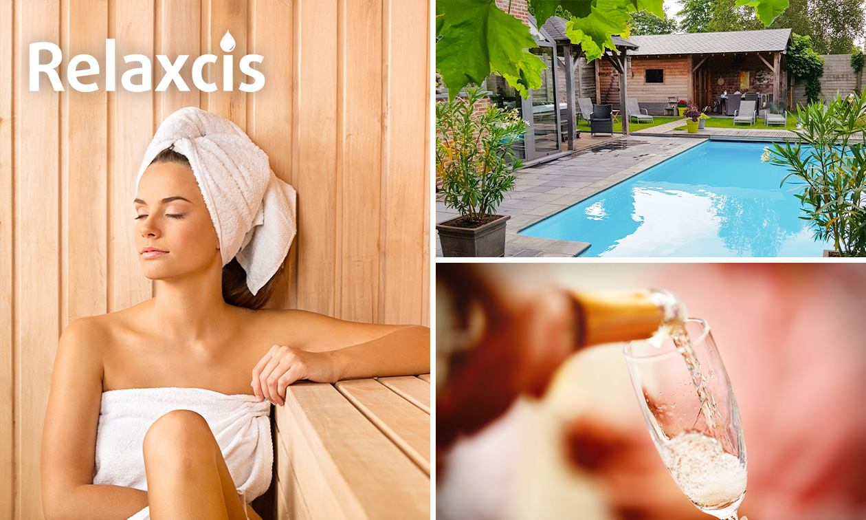Privésauna voor 2 personen (3 uur) + flesje bubbels of cava + warme snacks + relaxpakketje