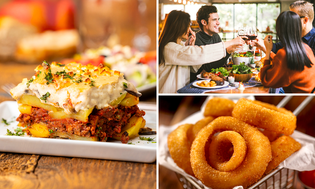 Grieks 2- of 3-gangen keuzediner of -lunch + evt. digestief bij Helios