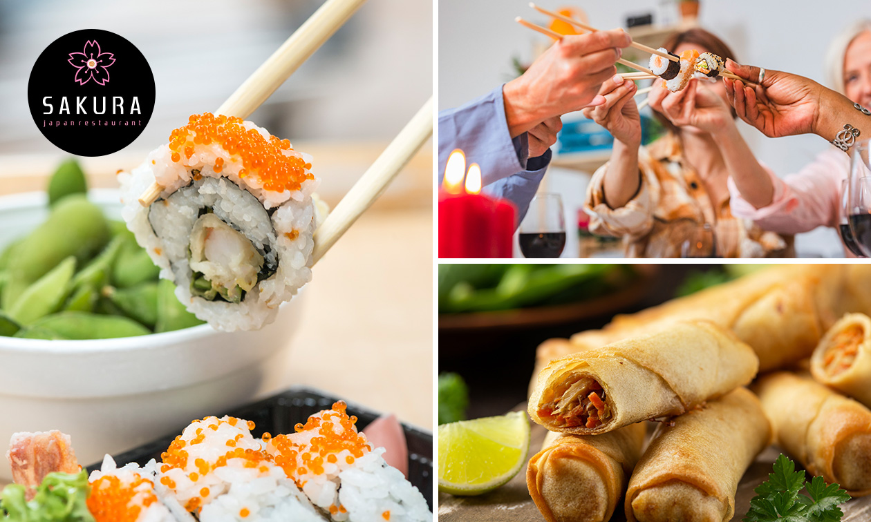 Sushibox + loempia's om af te halen bij Sakura