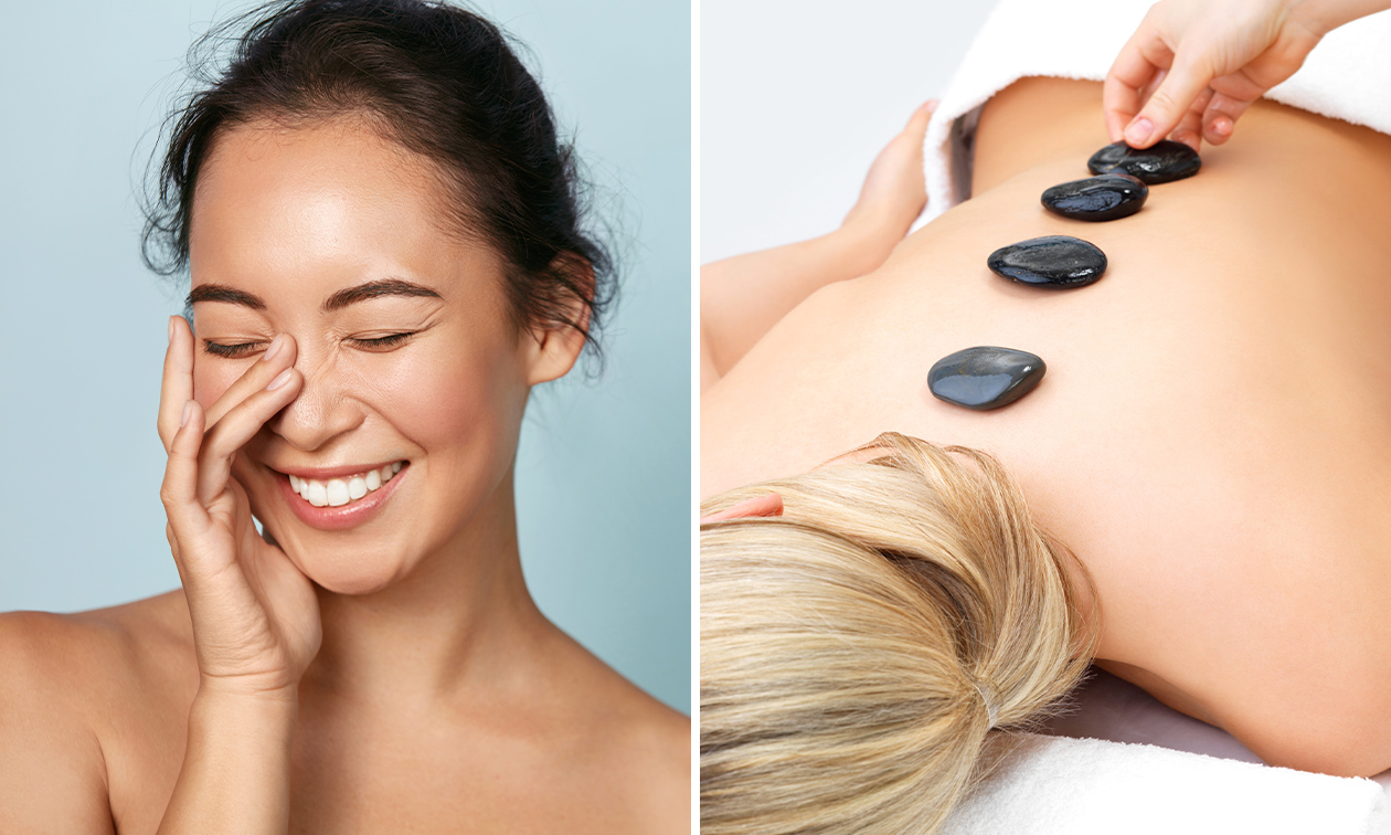 Massage aux pierres chaudes (50 min) et/ou soin du visage (50 min)
