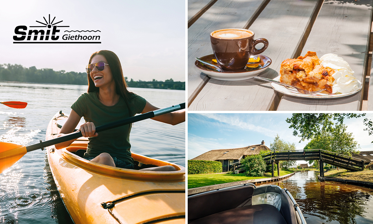 Kanohuur (3 uur) + koffie/thee + gebak bij Smit Giethoorn