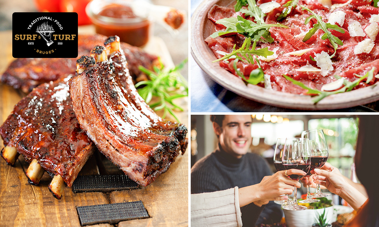 2-gangen keuzelunch of 3-gangen keuzediner bij Steakhouse Surf & Turf in hartje Brugge
