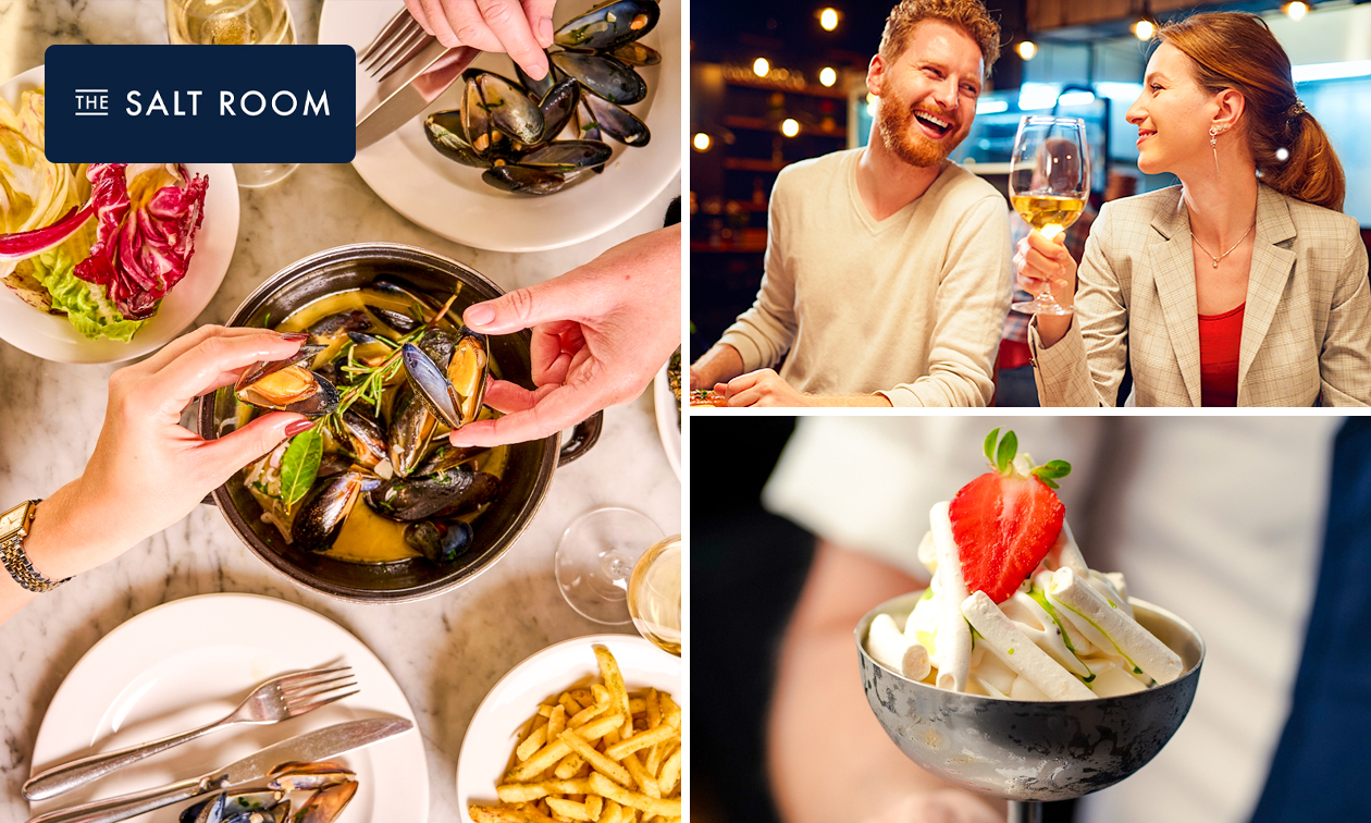 Mosselen + glas wijn + dessert of verwenmoment + glas cava + koffie of thee bij The Salt Room