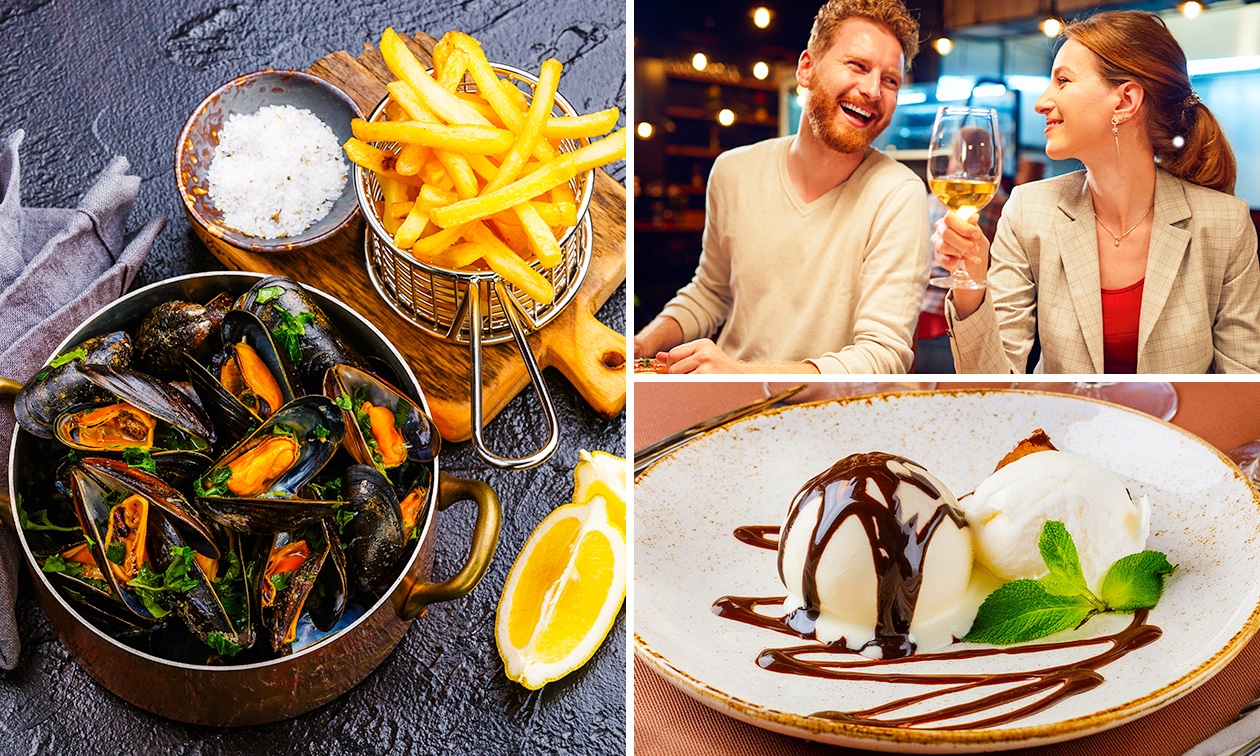 2-gangen mosseldiner + glas wijn bij The Salt Room Blankenberge