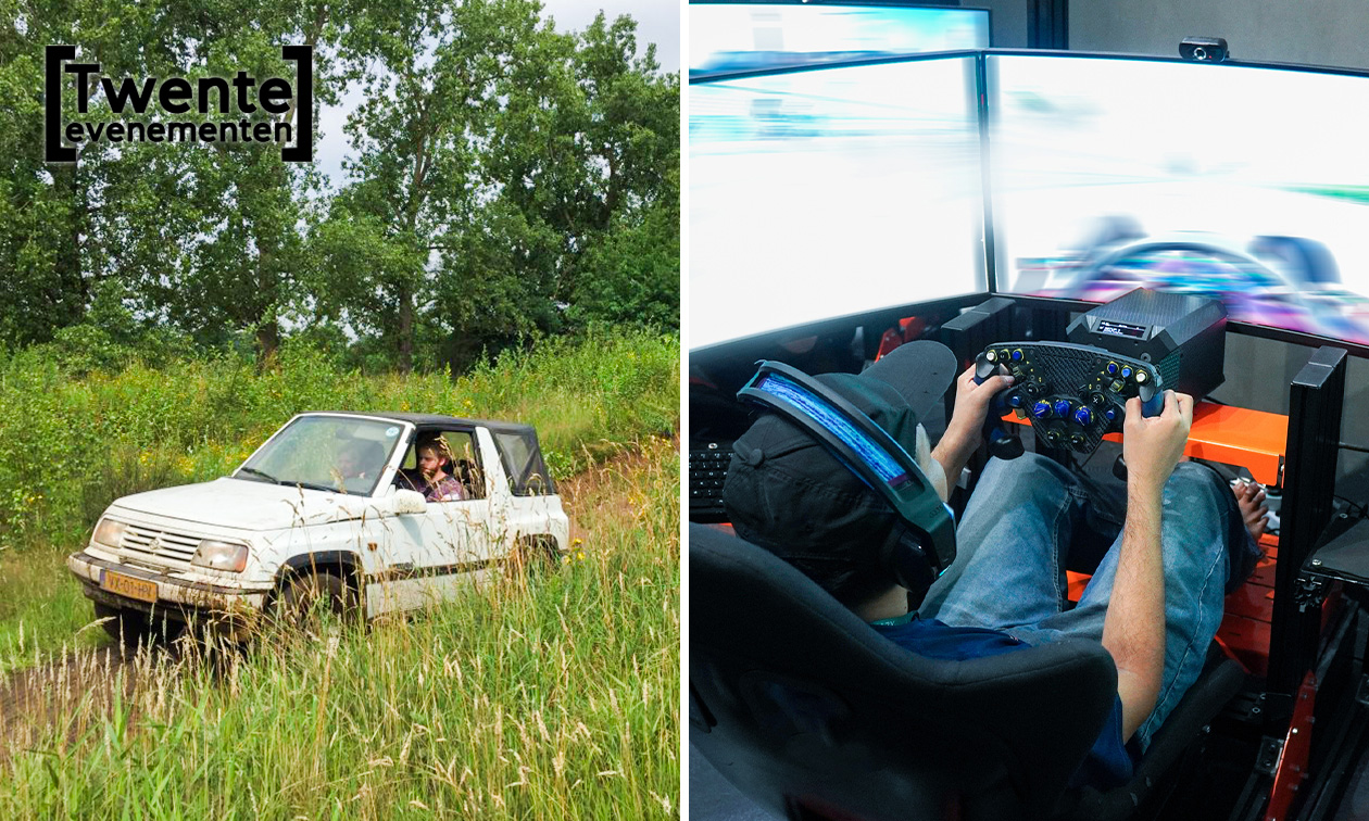 30 of 60 min off-road rijden in een 4x4 Jeep + evt. 2 heats F1 Sim Racing