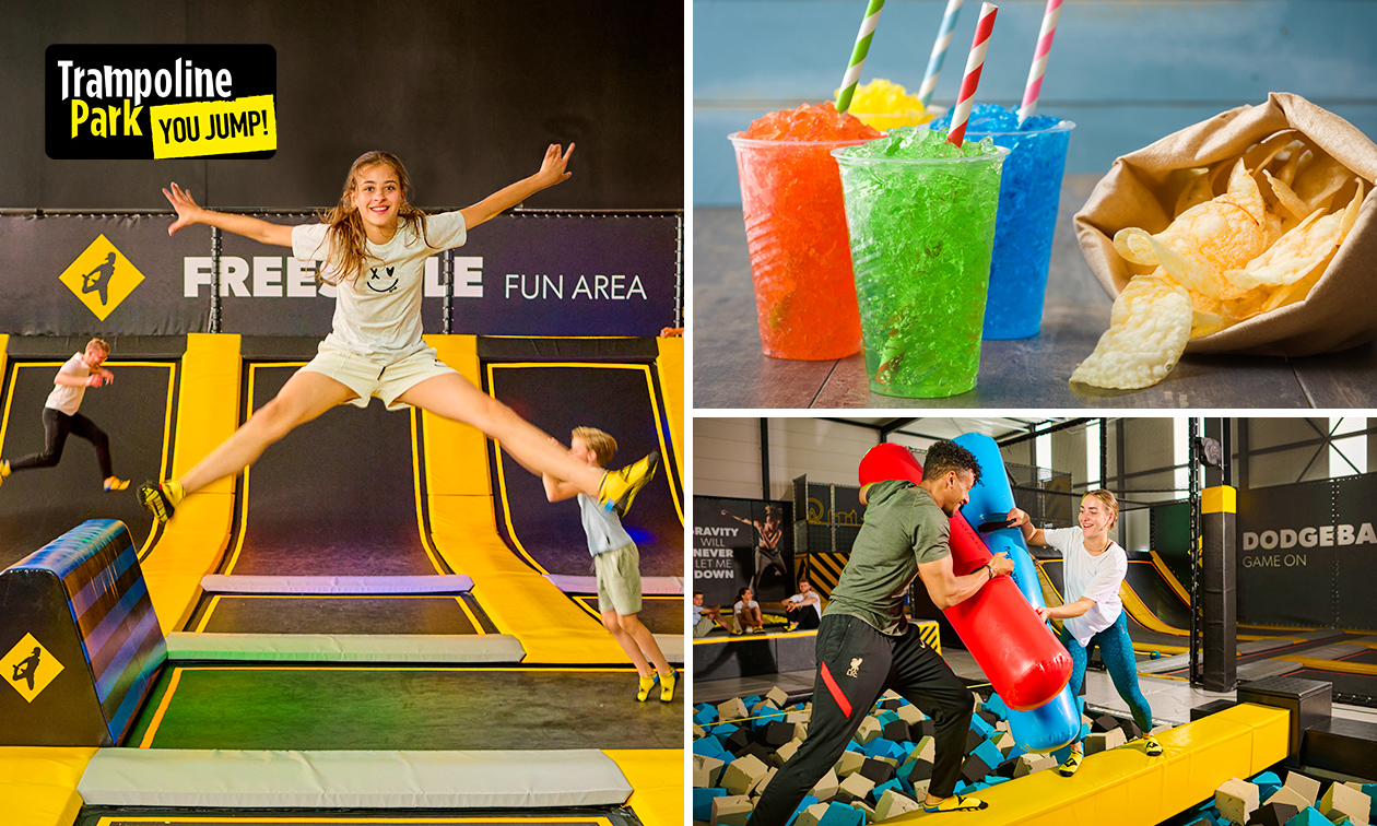 Ticket voor You Jump Tilburg (90 of 120 min) + sokken + chips + slushy Ticket voor You Jump Tilburg (90 of 120 min) + sokken + chips + slushy